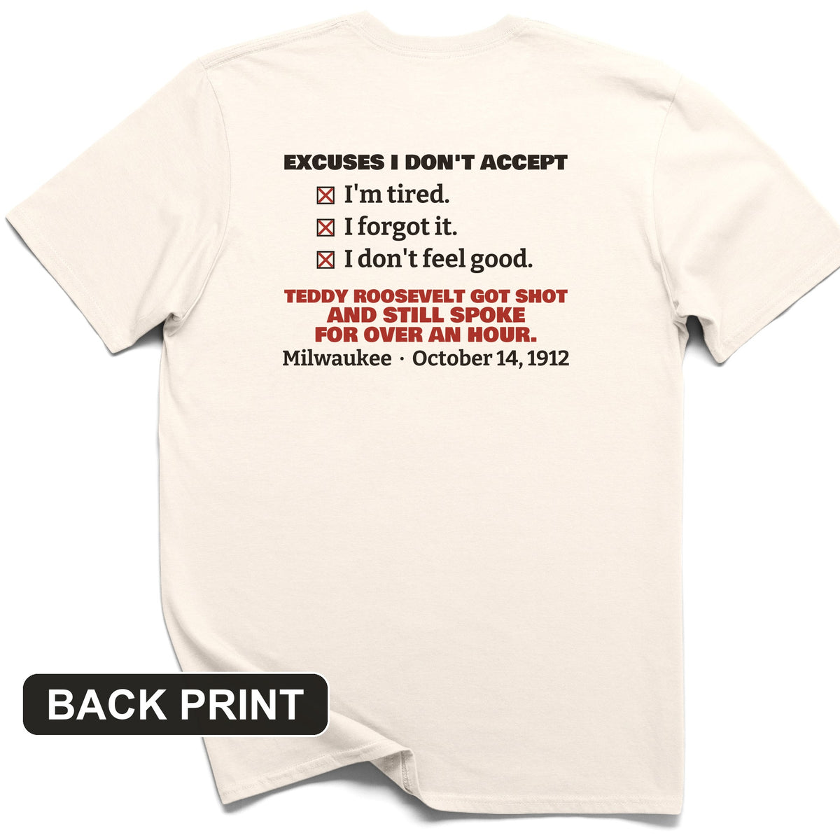 Teddy Roosevelt No Excuses Back Print T-Shirt