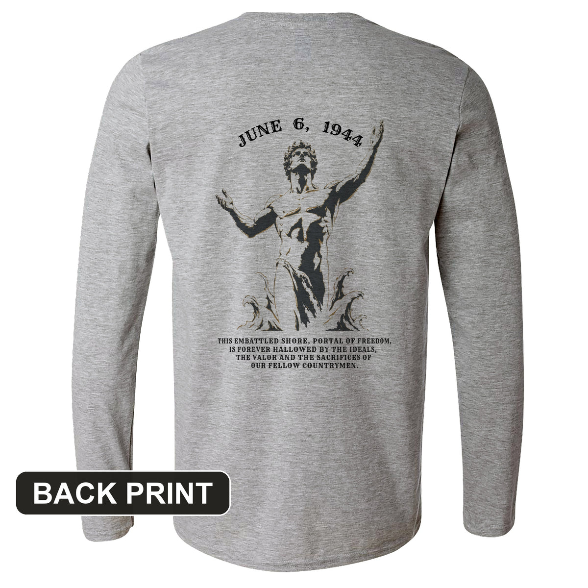 Dday Statue Back Print Long Sleeve T-Shirt
