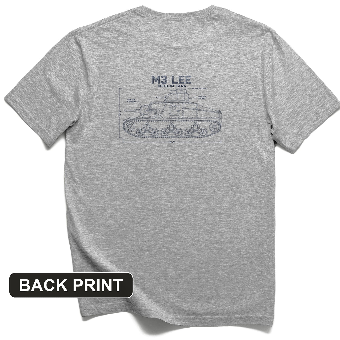 M3 Lee Blueprint Back Print T-Shirt