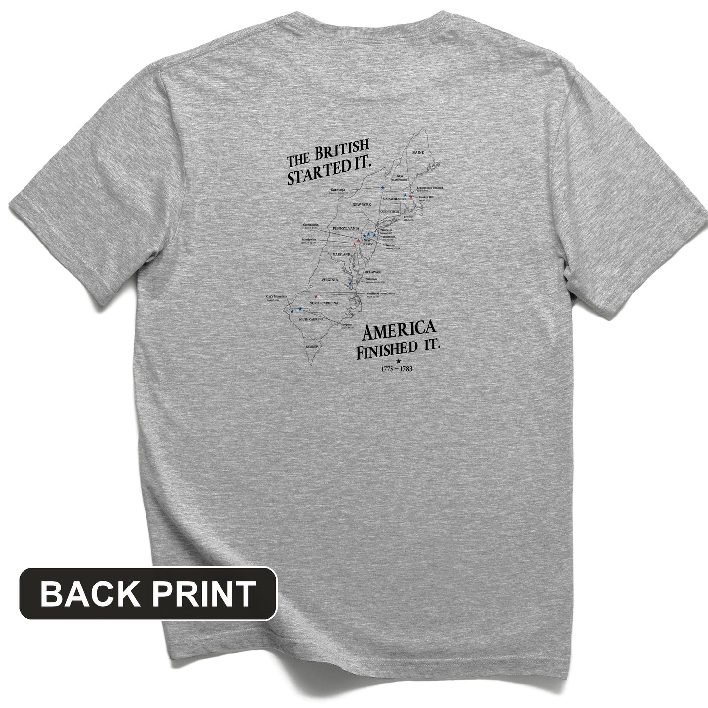 Revolutionary War Map Back Print T-Shirt