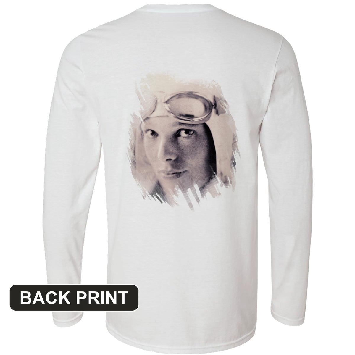 Amelia Earhart Portrait Back Print Long Sleeve T-Shirt