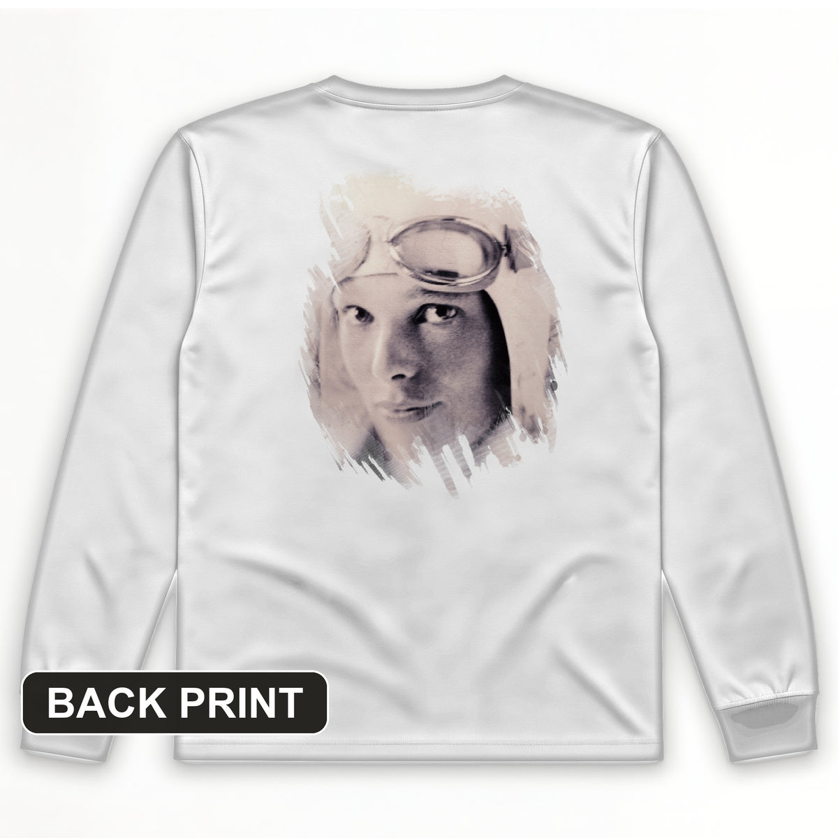 Amelia Earhart Portrait Back Print Long Sleeve T-Shirt