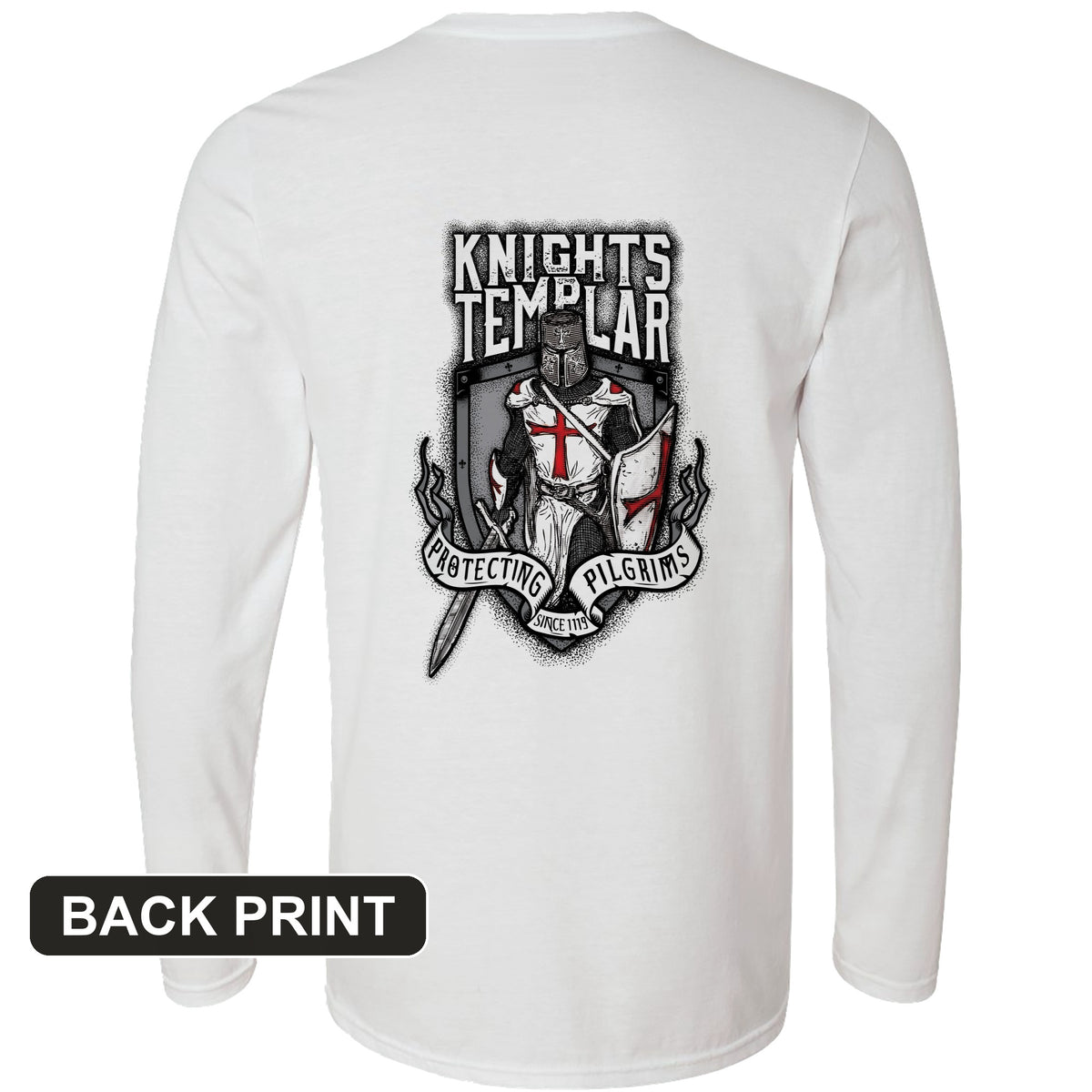 Knights Templar Back Print Long Sleeve T-Shirt