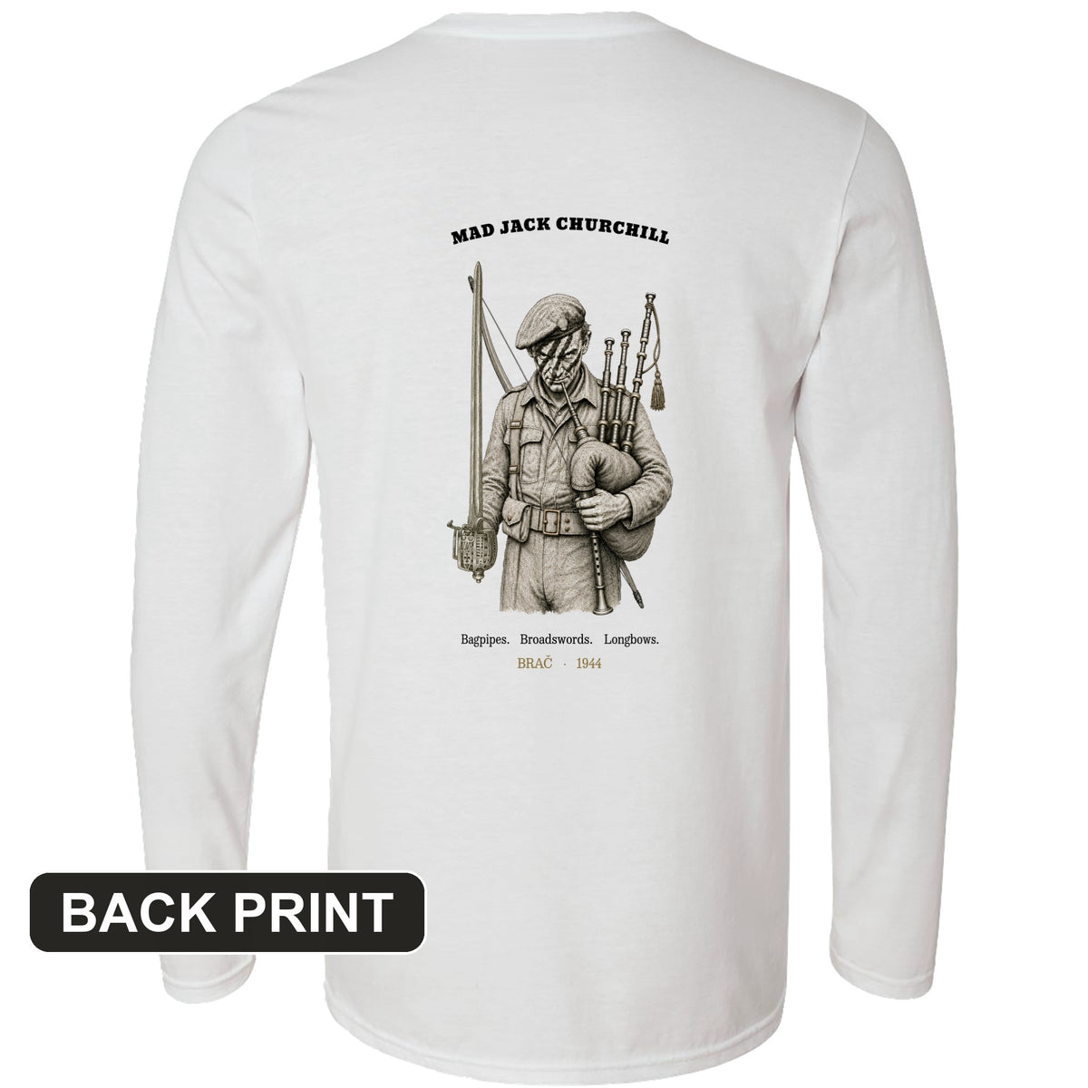 Mad Jack Churchill Back Print Long Sleeve T-Shirt