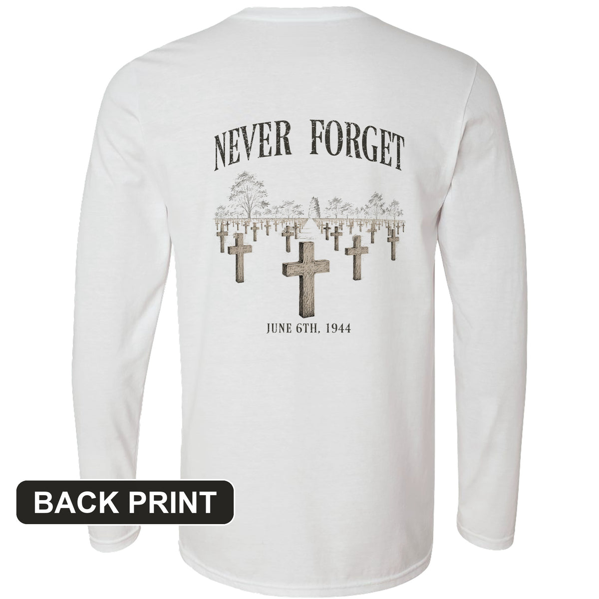 Omaha Cemetery Back Print Long Sleeve T-Shirt