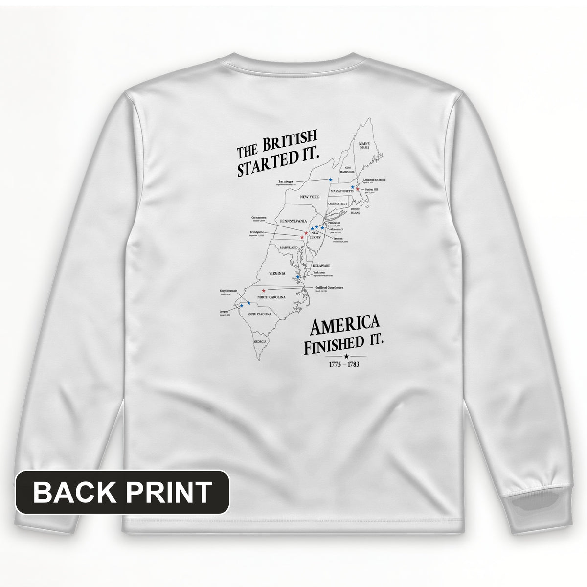Revolutionary War Map Back Print Long Sleeve T-Shirt