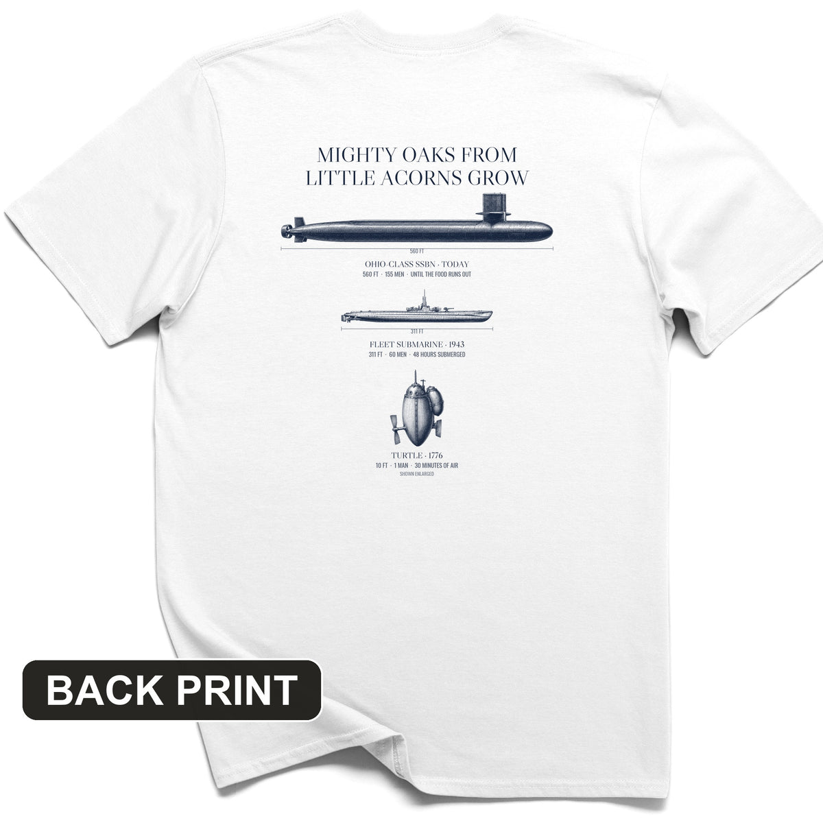 Submarine Evolution Acorns Back Print T-Shirt