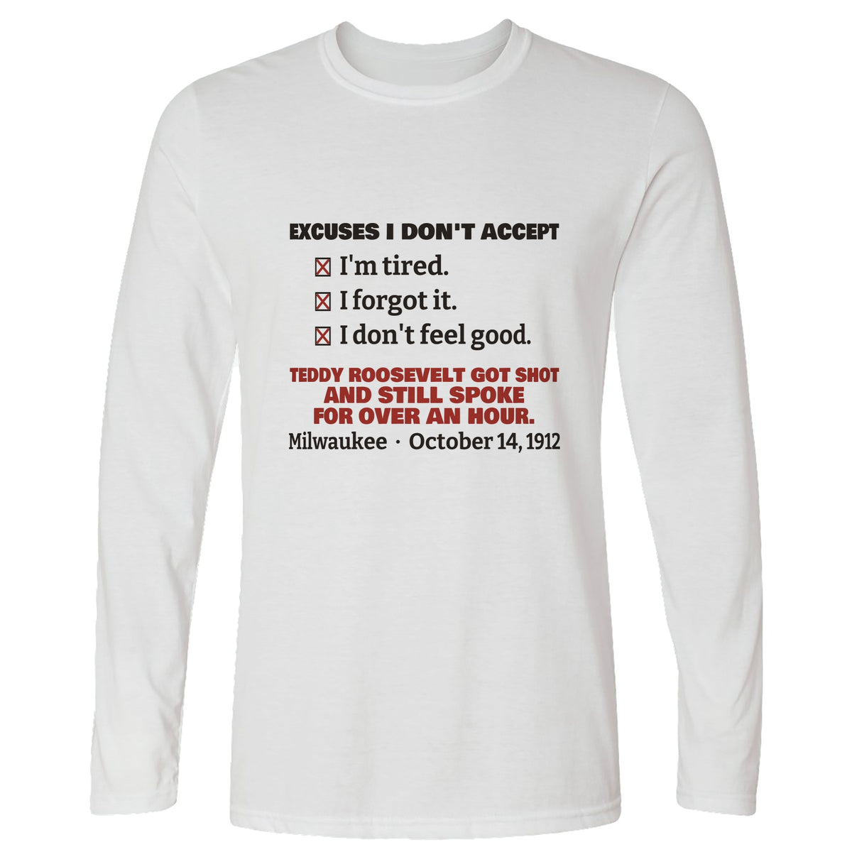 Teddy Roosevelt No Excuses Long Sleeve T-Shirt