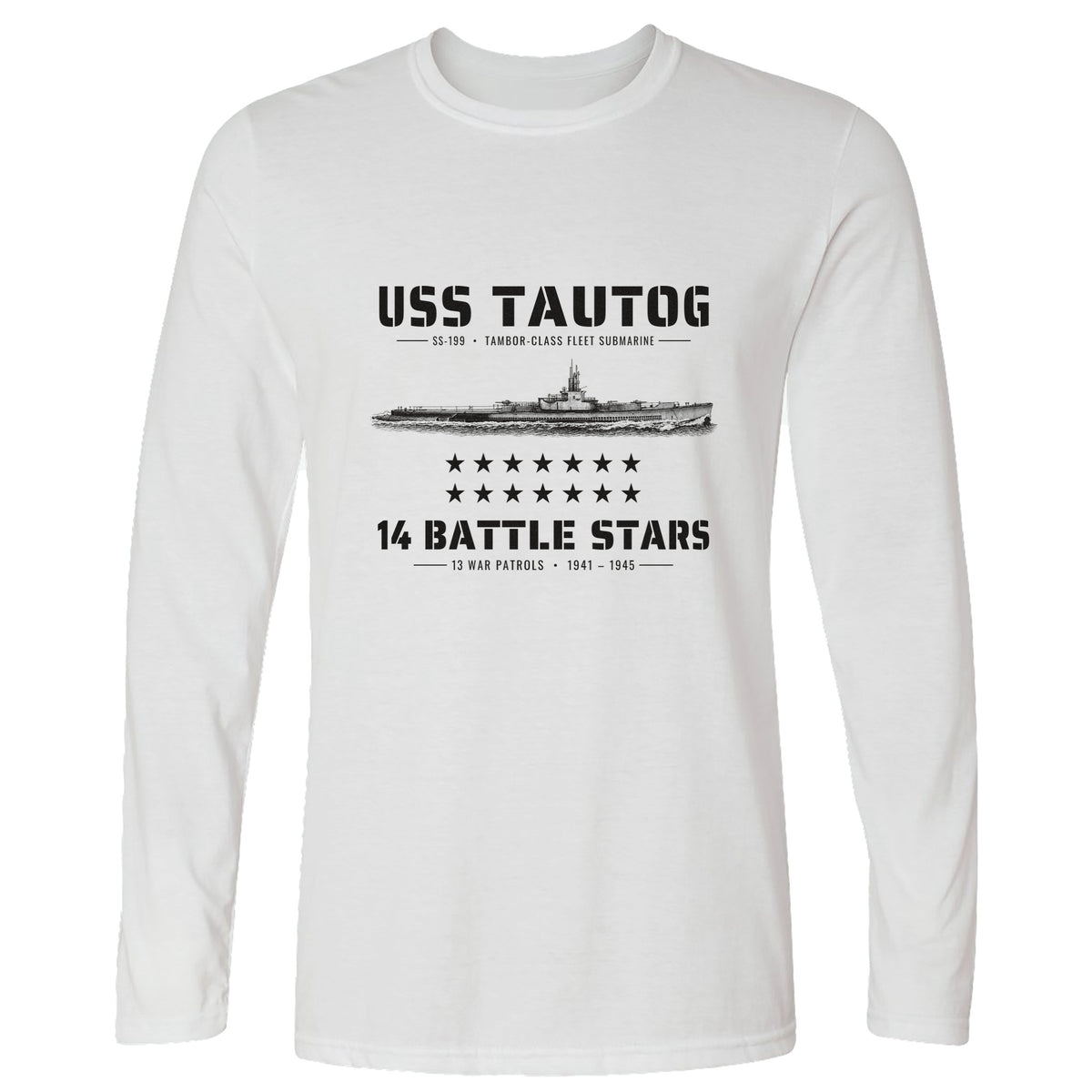 USS Tautog 14 Battle Stars Long Sleeve T-Shirt