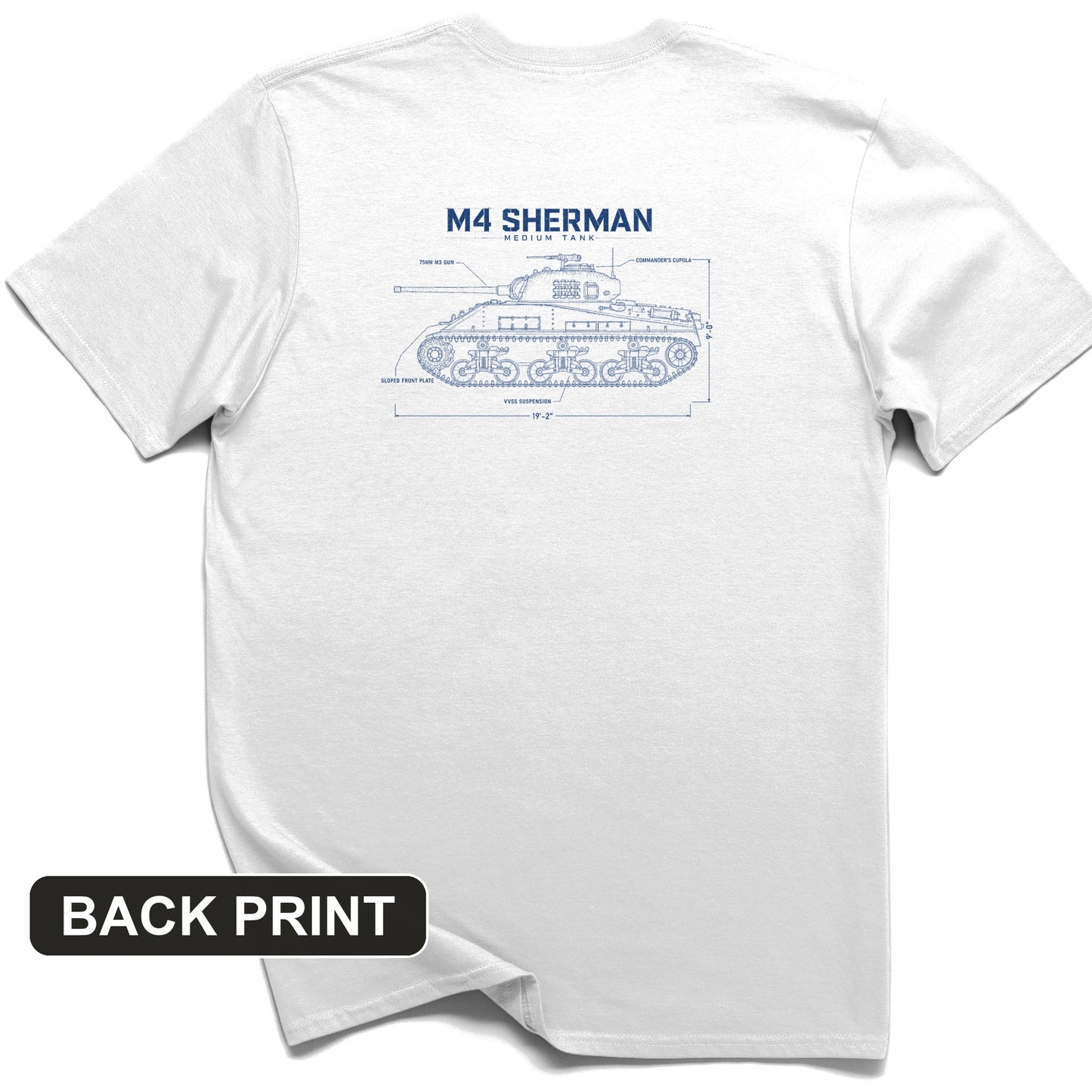 M4 Sherman Blueprint Back Print T-Shirt