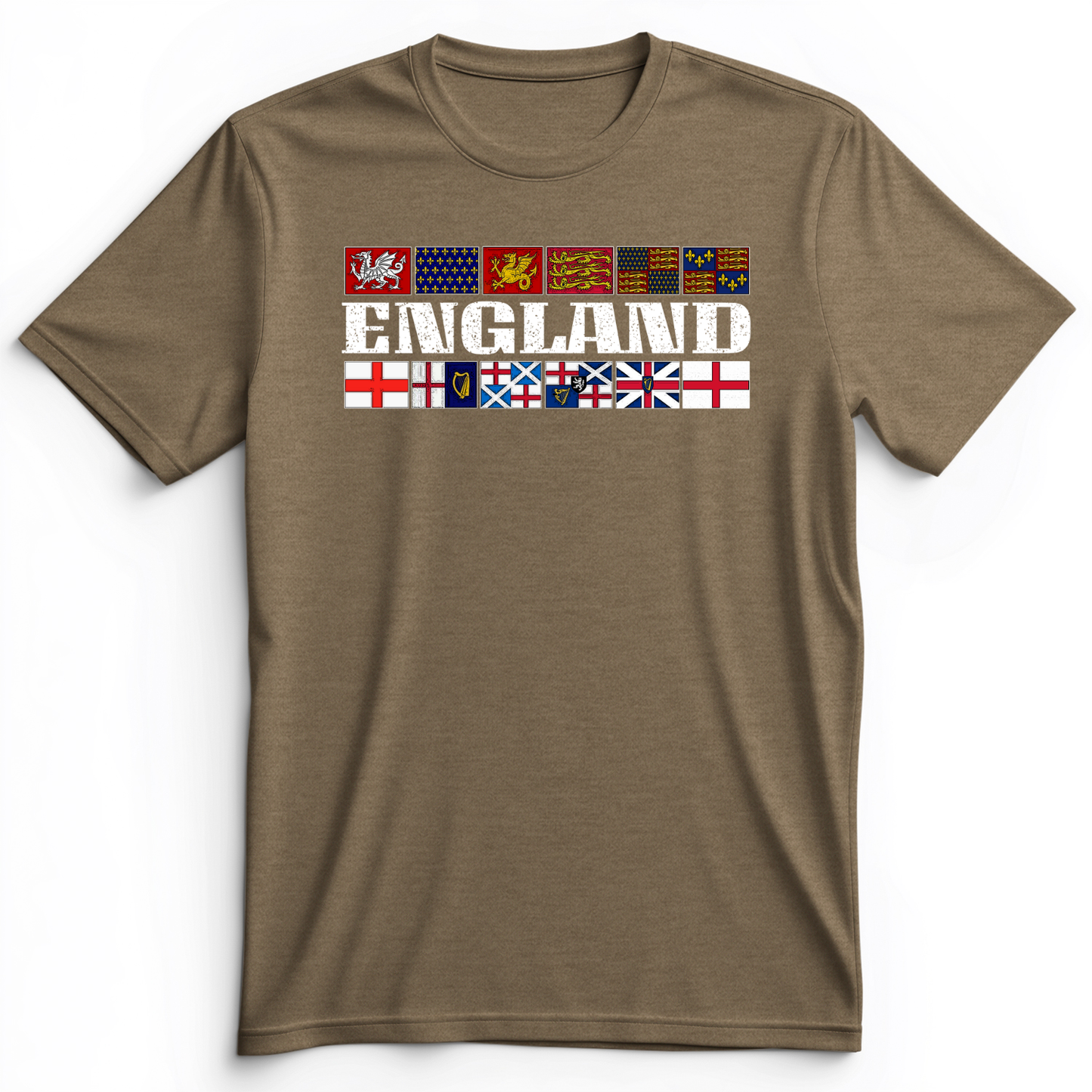 English Flags 2 Premium Tee Heather Olive / S