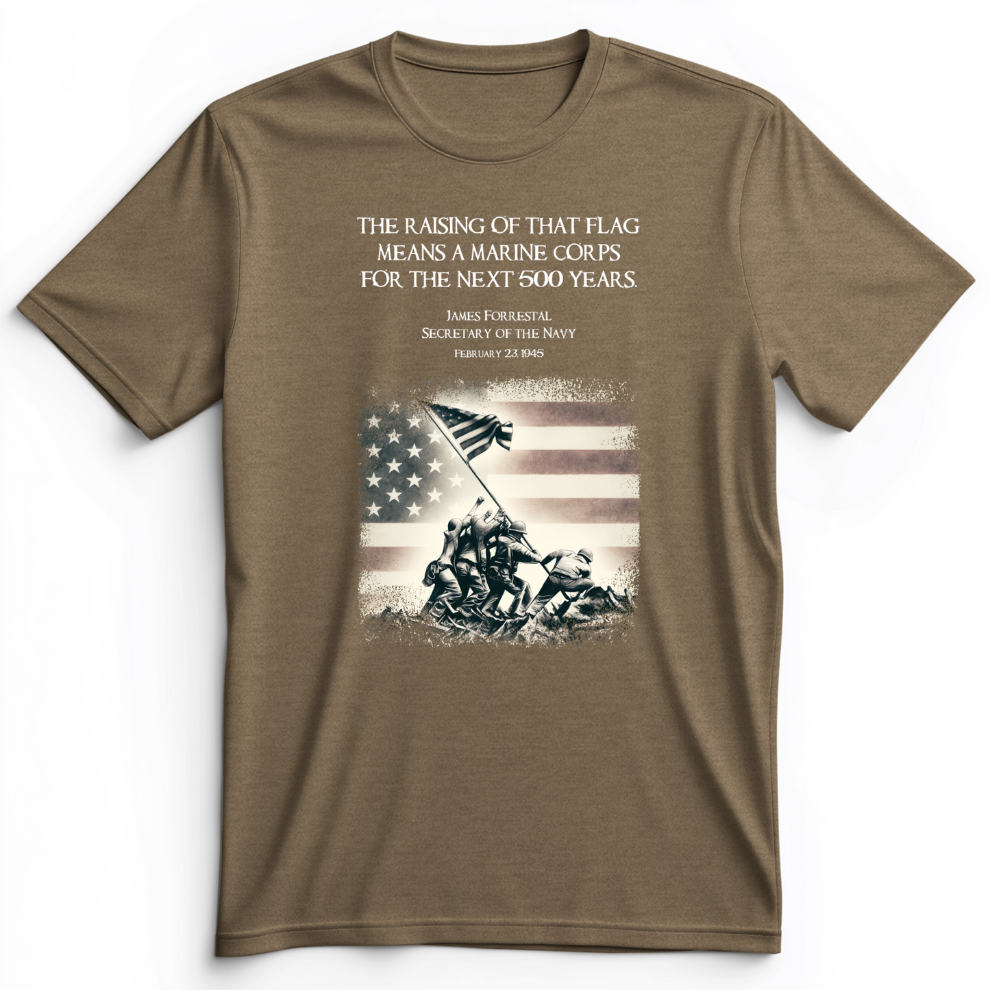 Iwo Jima Flag Premium Tee Heather Olive / S