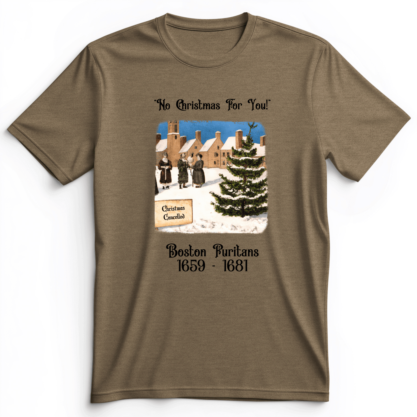 Puritans Banned Xmas Boston Premium Tee Heather Olive / S