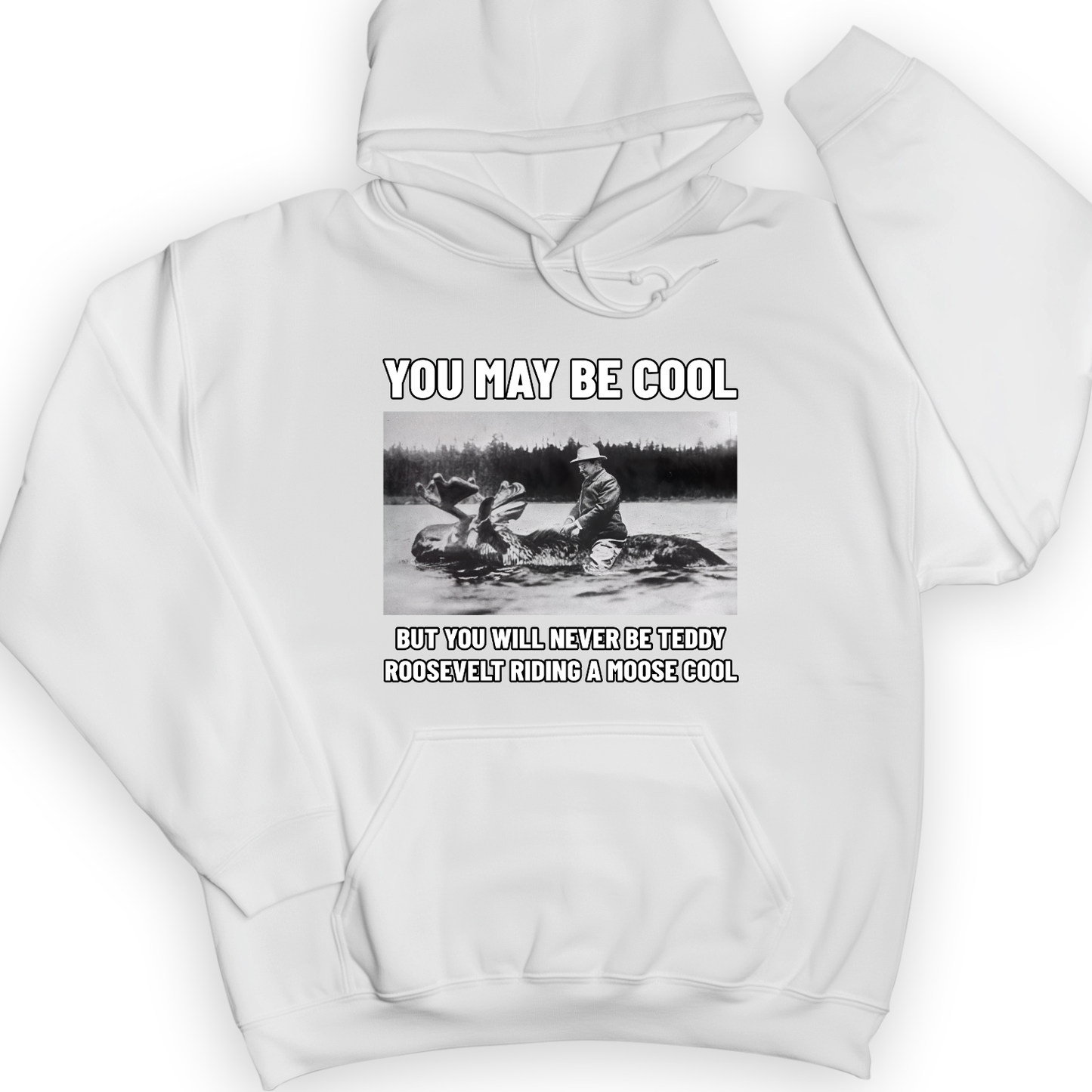Teddy Riding Moose Hoodie White / S