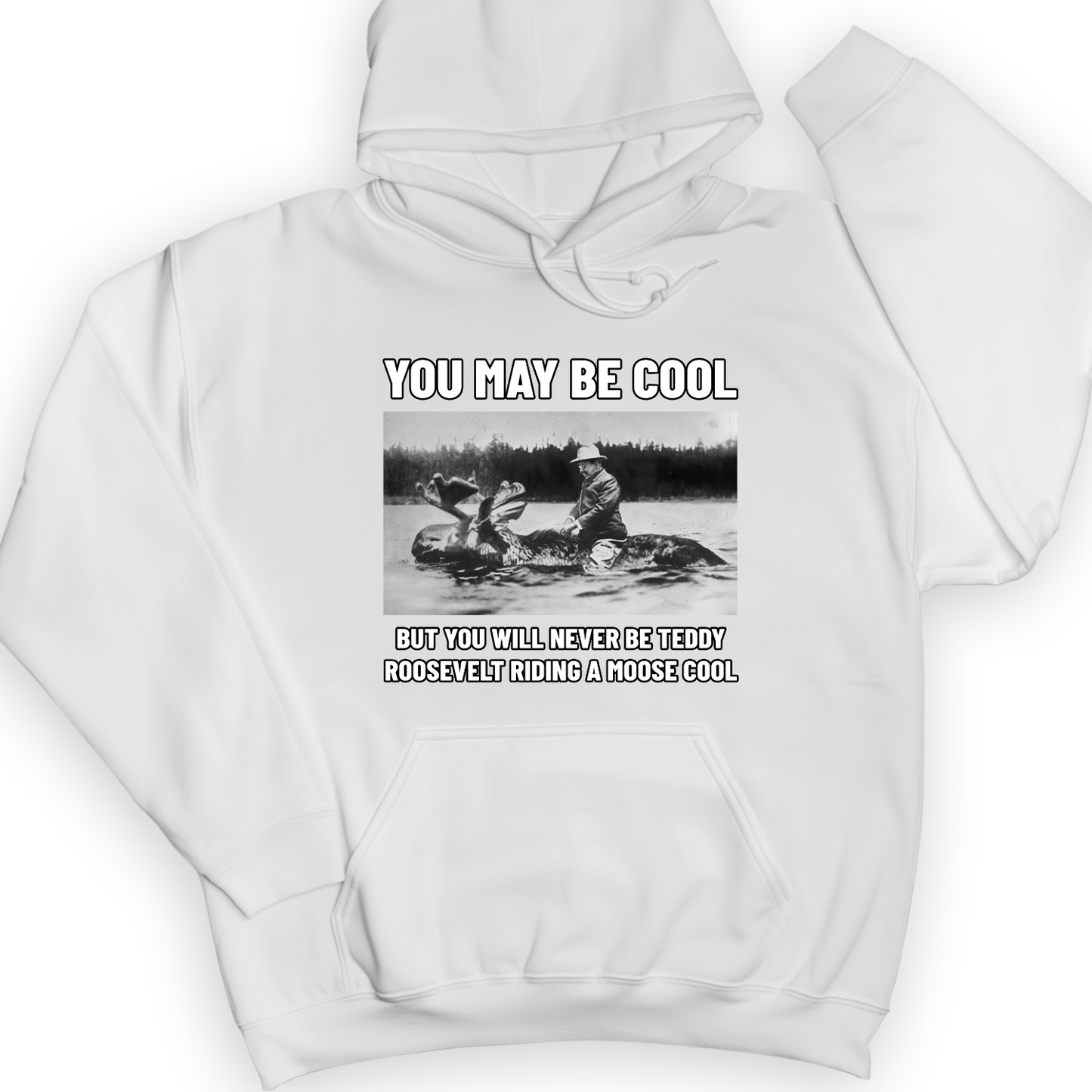 Teddy Riding Moose Hoodie White / S
