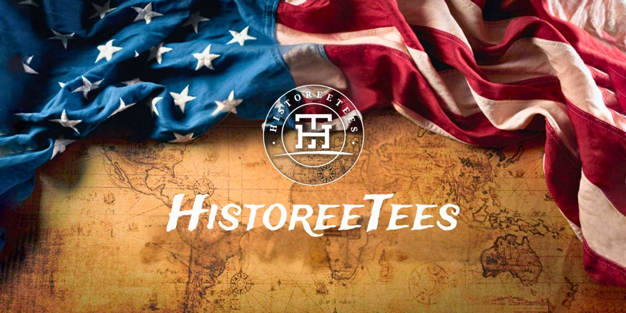 American flag and world map with HistoreeTees logo