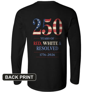 250 Red White and Resolved Back Print Long Sleeve T-Shirt