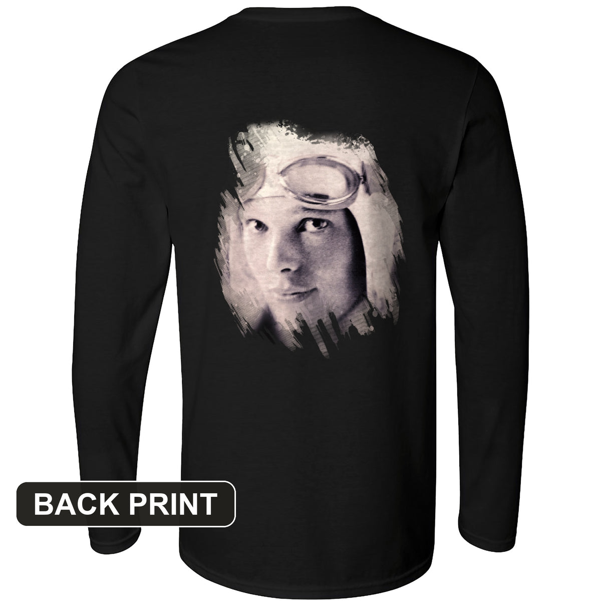 Amelia Earhart Portrait Back Print Long Sleeve T-Shirt