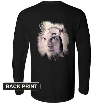 Amelia Earhart Portrait Back Print Long Sleeve T-Shirt