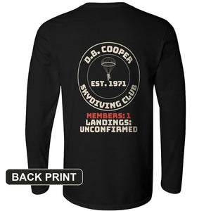 DB Cooper Skydiving Club Back Print Long Sleeve T-Shirt
