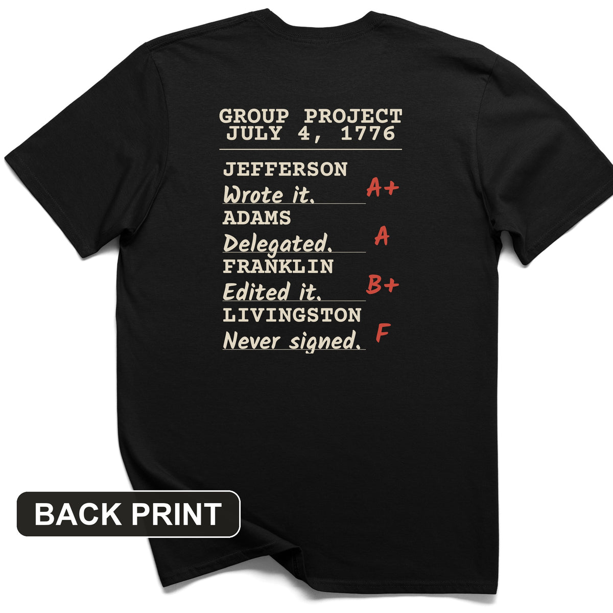 Declaration Of Independence Group Project Back Print T-Shirt