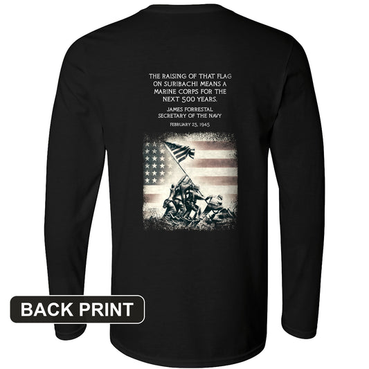 Iwo Jima Flag Back Print Long Sleeve T-Shirt