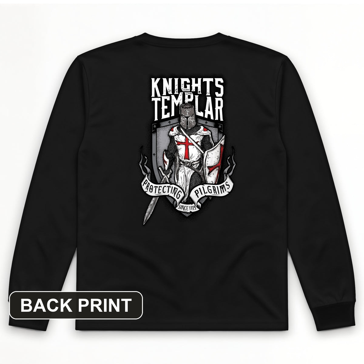 Knights Templar Back Print Long Sleeve T-Shirt