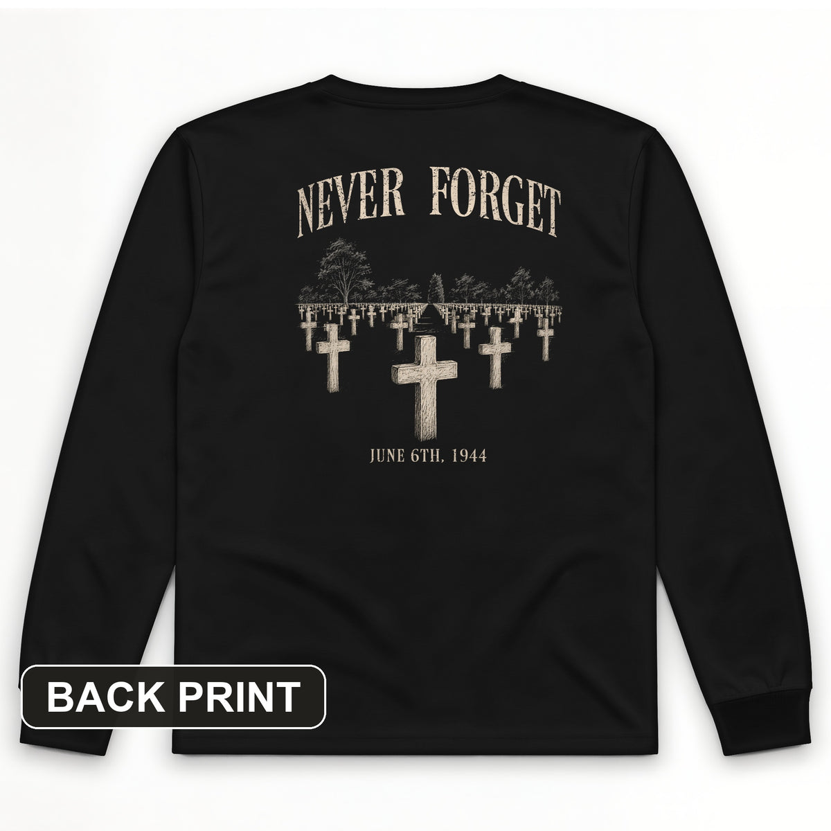 Omaha Cemetery Back Print Long Sleeve T-Shirt