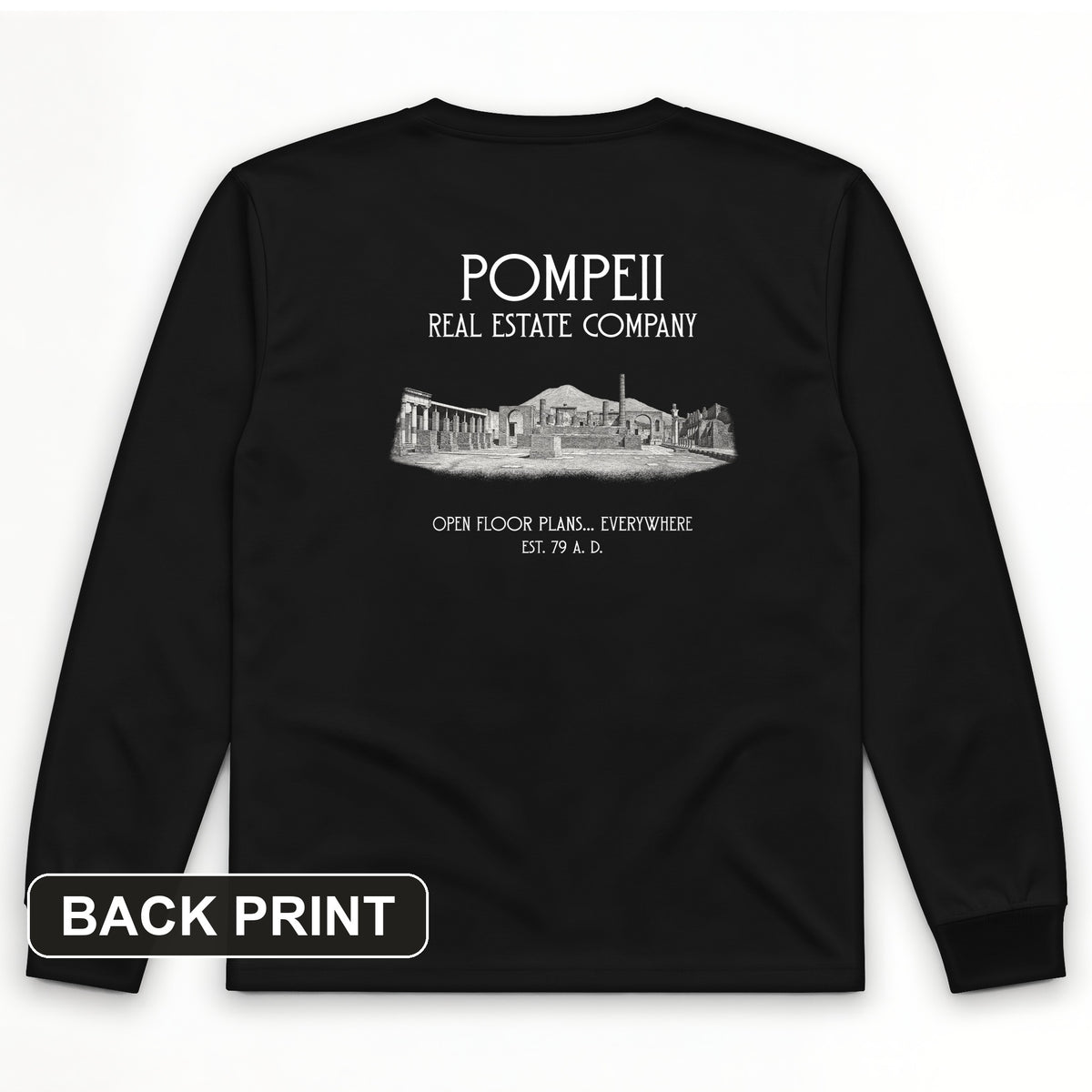 Pompeii Real Estate Back Print Long Sleeve T-Shirt