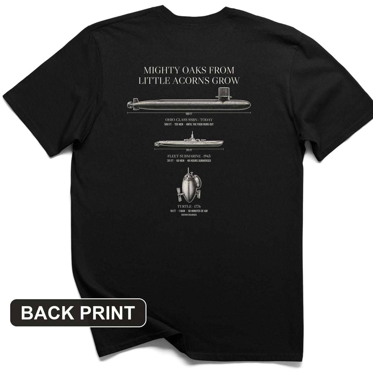 Submarine Evolution Acorns Back Print T-Shirt