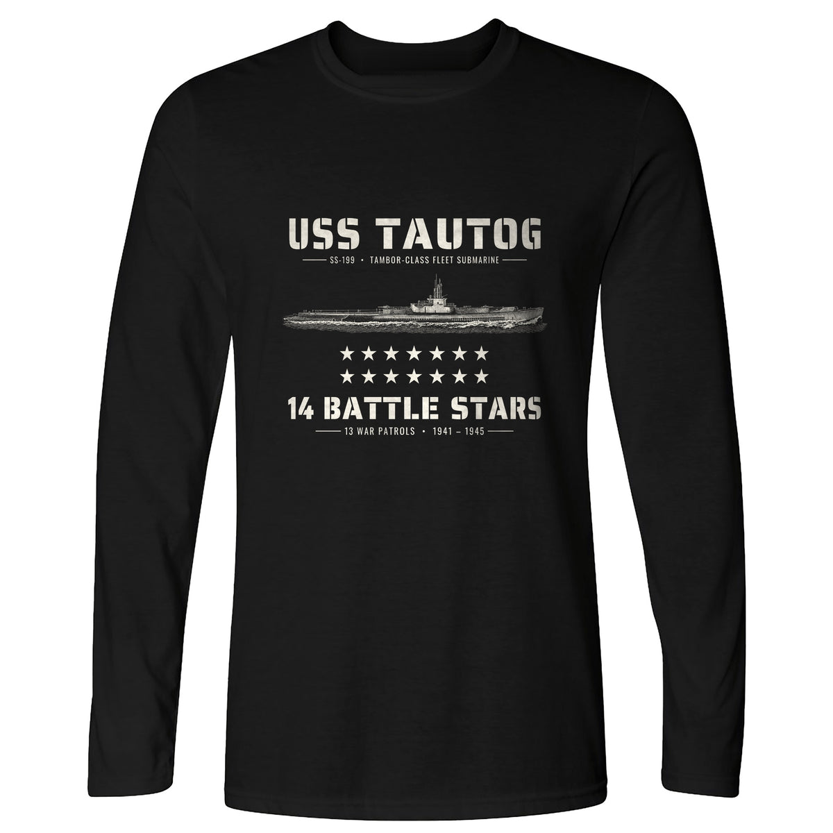 USS Tautog 14 Battle Stars Long Sleeve T-Shirt