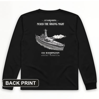 USS Washington at Guadalcanal Back Print Long Sleeve T-Shirt