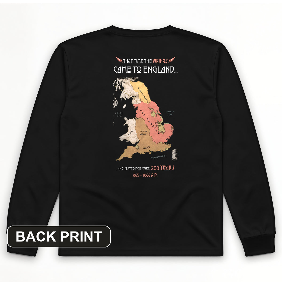 Vikings In England Back Print Long Sleeve T-Shirt