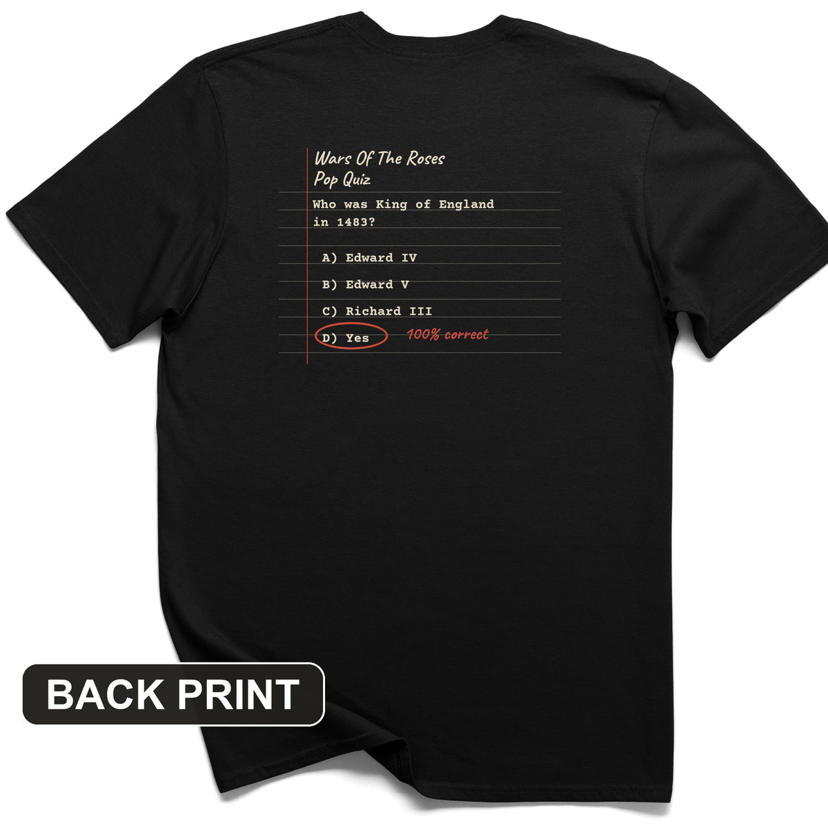 Wars Of The Roses Pop Quiz Back Print T-Shirt