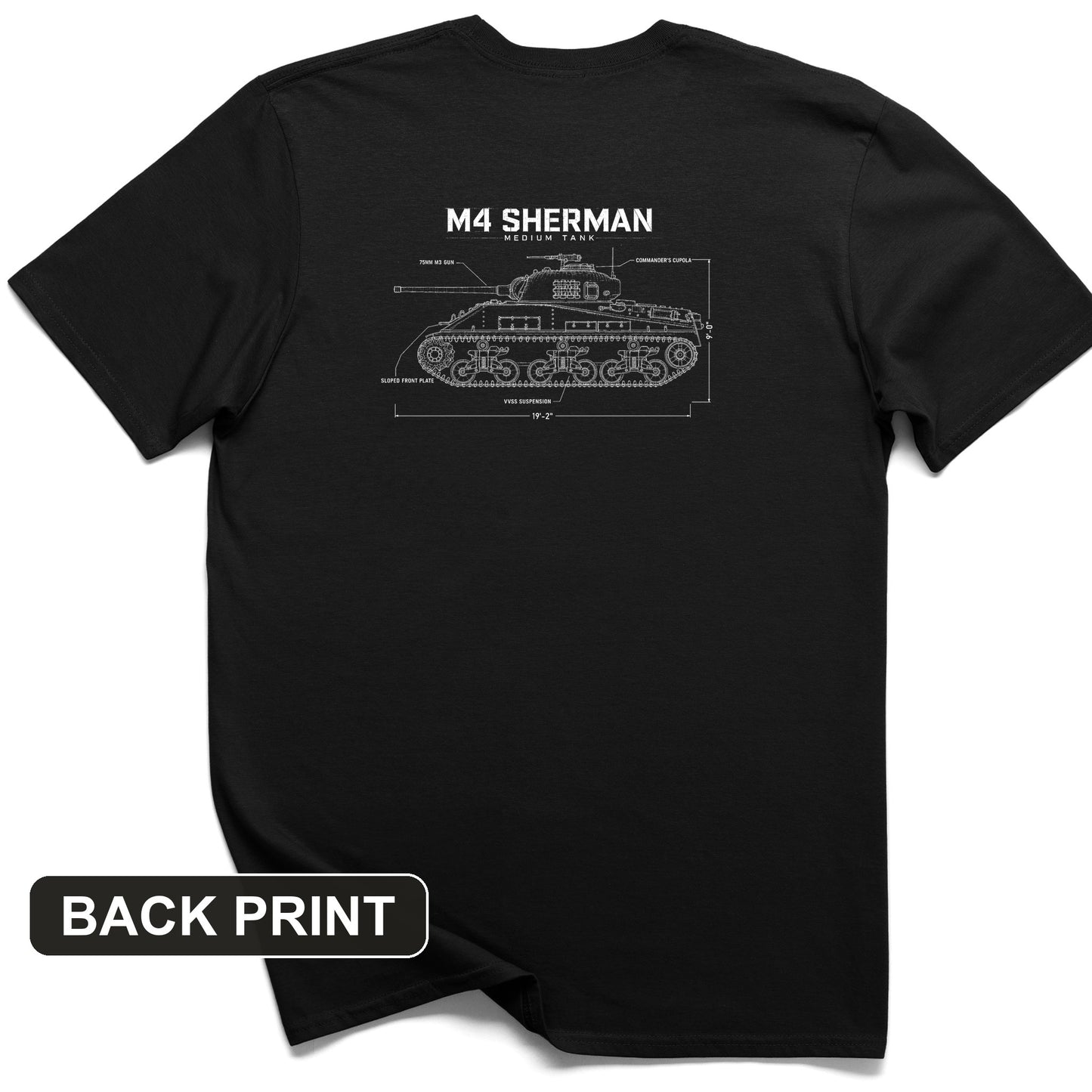 M4 Sherman Blueprint Back Print T-Shirt