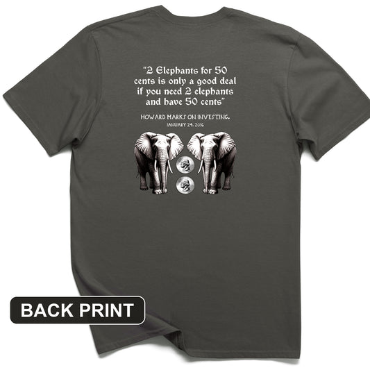2 Elephants for 50 Cents Back Print T-Shirt