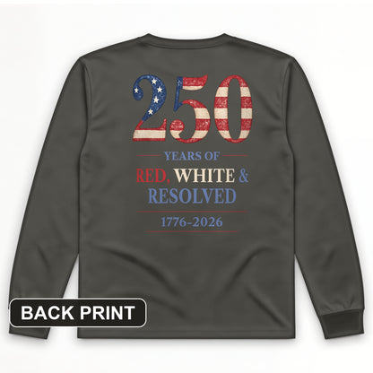 250 Red White and Resolved Back Print Long Sleeve T-Shirt
