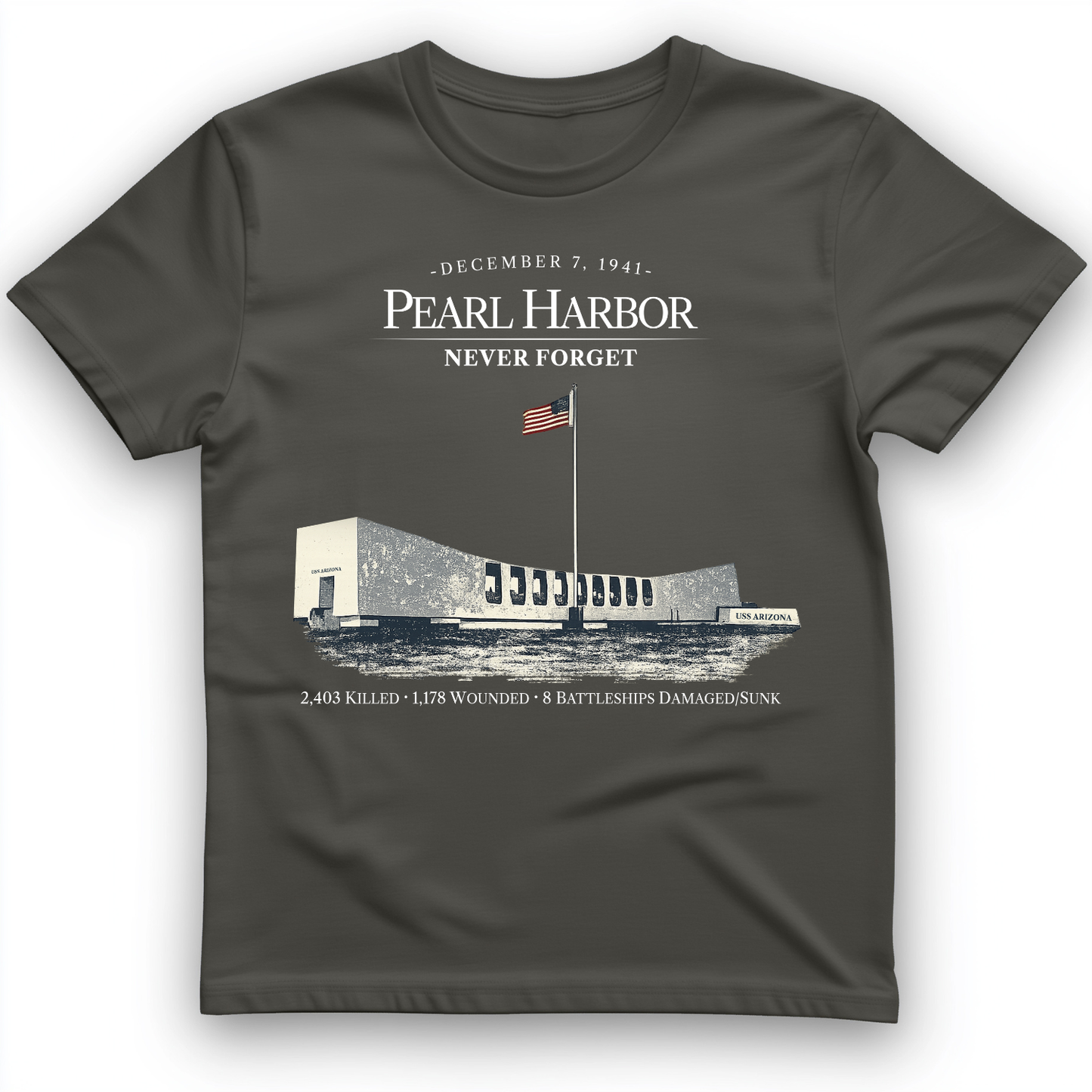 Pearl Harbor - Never Forget T-Shirt Charcoal / S