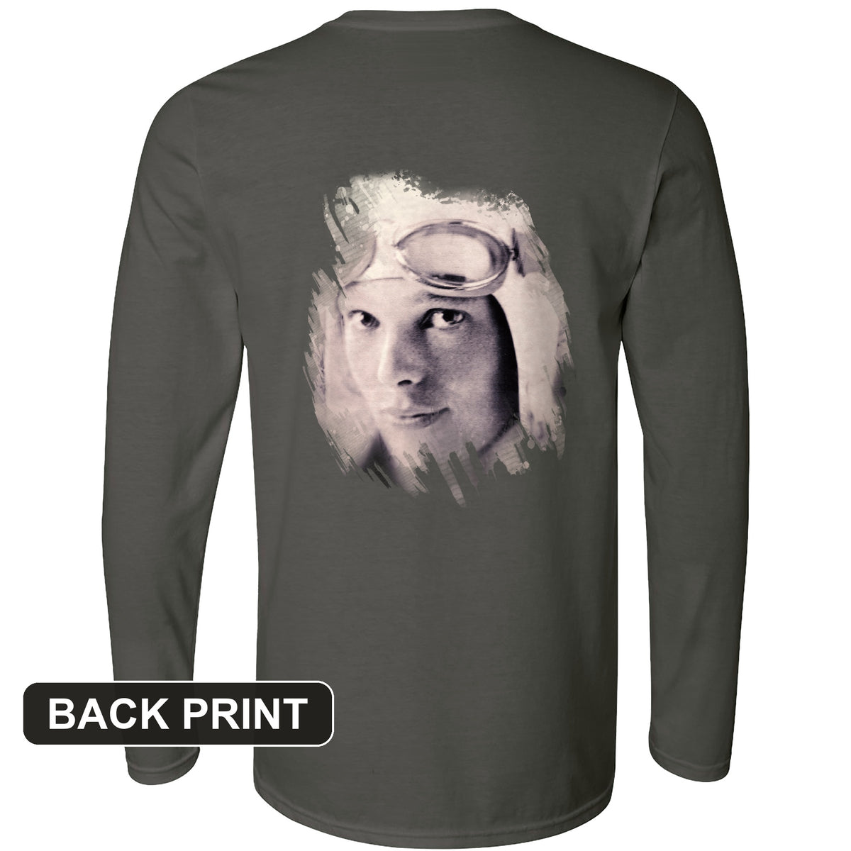 Amelia Earhart Portrait Back Print Long Sleeve T-Shirt