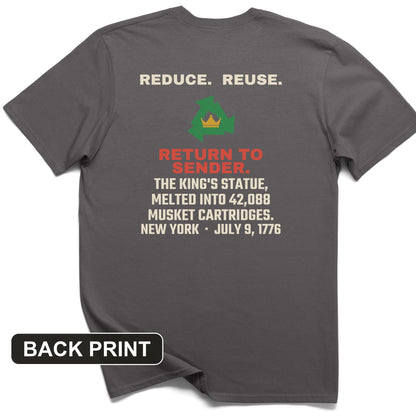 Return To Sender King's Statue 1776 Back Print T-Shirt