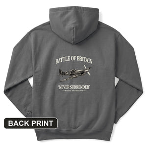 Battle of Britain Never Surrender Back Print Hoodie