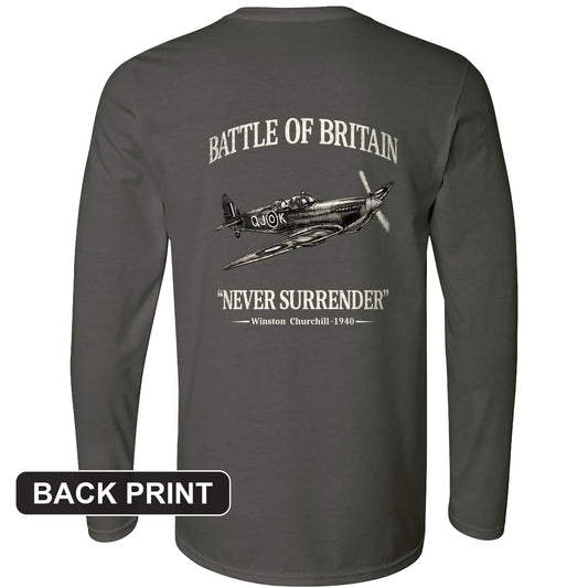 Battle of Britain Never Surrender Back Print Long Sleeve T-Shirt