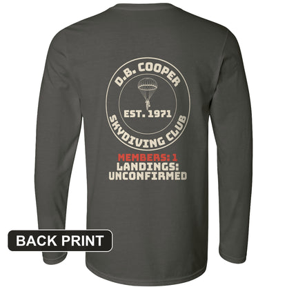 DB Cooper Skydiving Club Back Print Long Sleeve T-Shirt