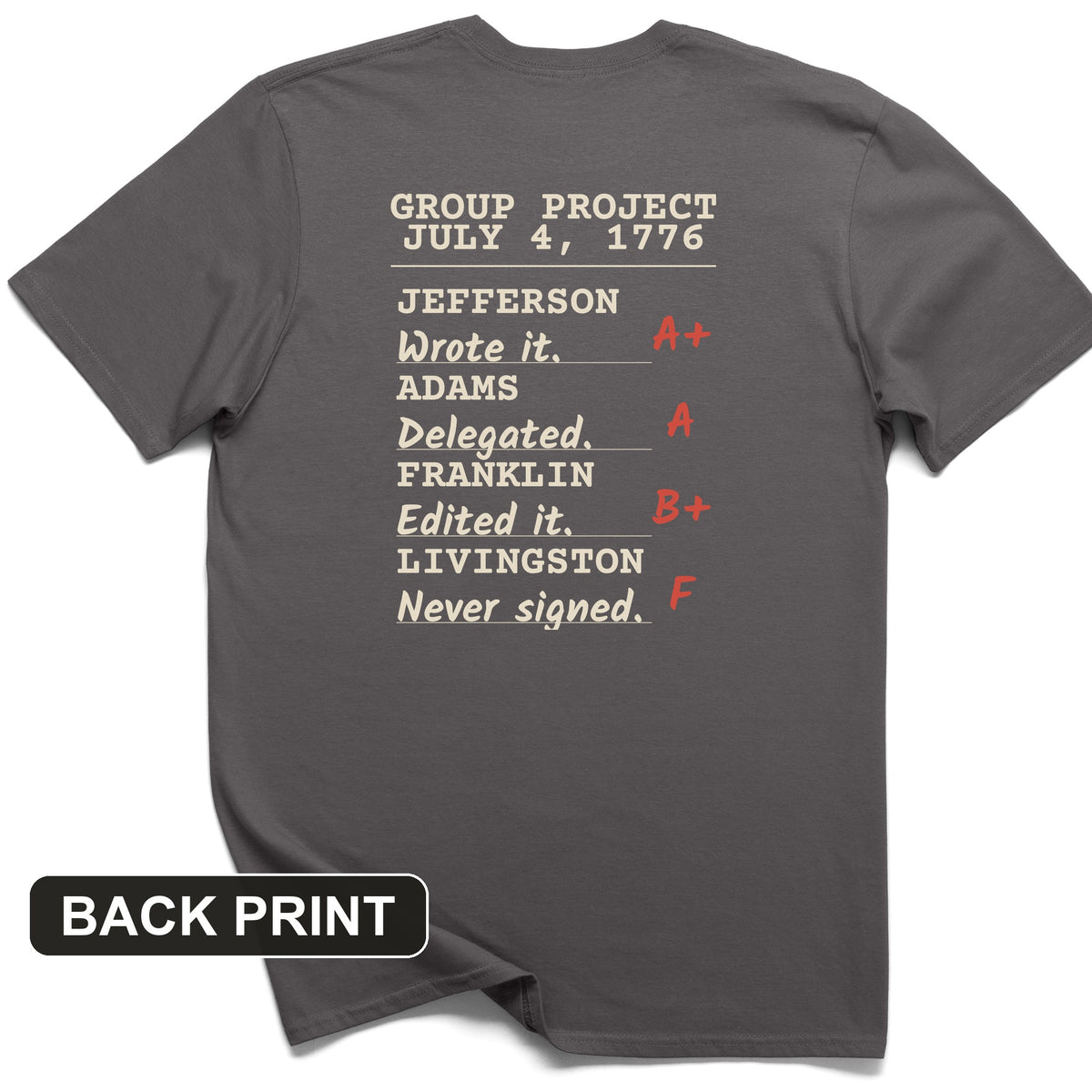 Declaration Of Independence Group Project Back Print T-Shirt