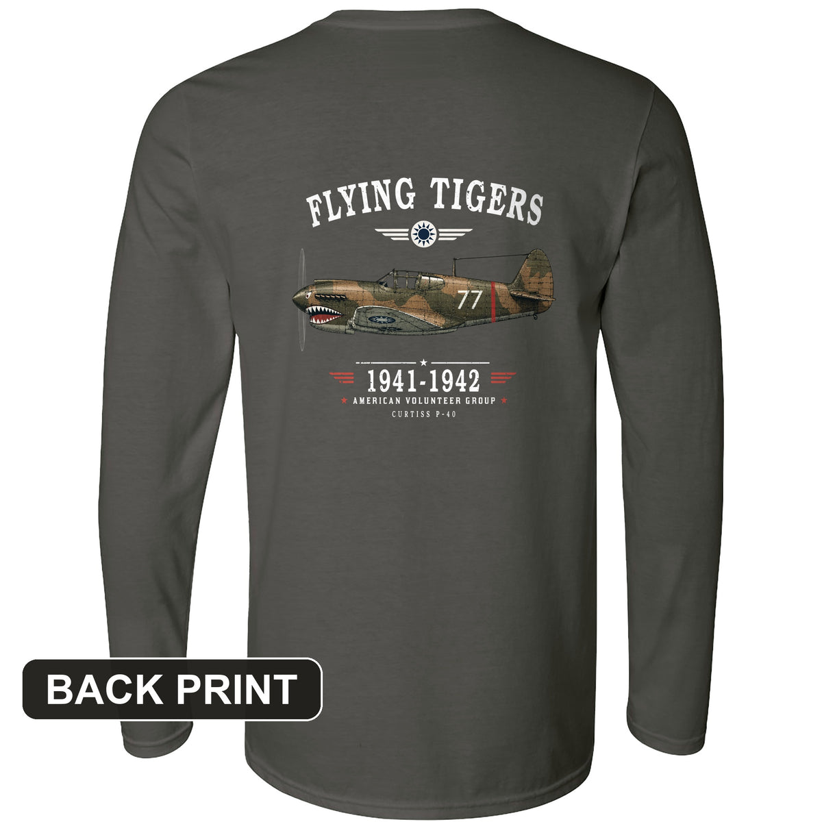 Flying Tigers Back Print Long Sleeve T-Shirt