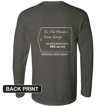 Hessians Gift Tag Trenton 1776 Back Print Long Sleeve T-Shirt