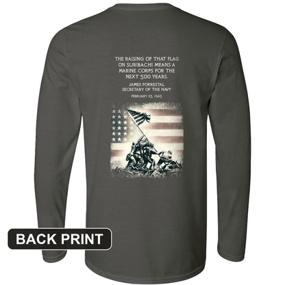 Iwo Jima Flag Back Print Long Sleeve T-Shirt