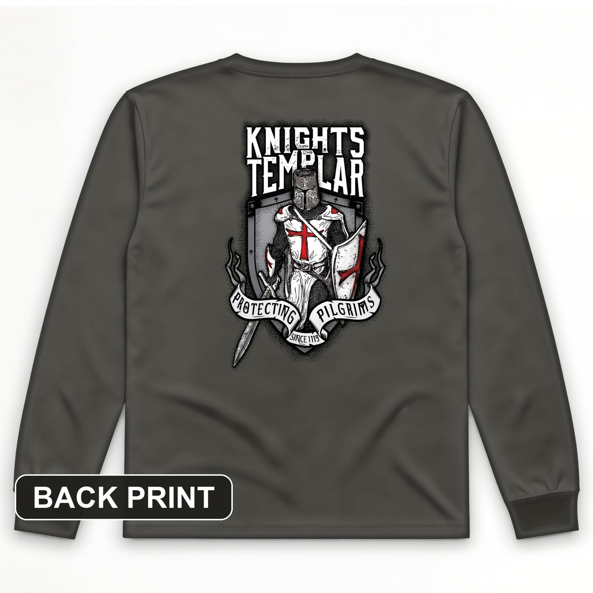 Knights Templar Back Print Long Sleeve T-Shirt