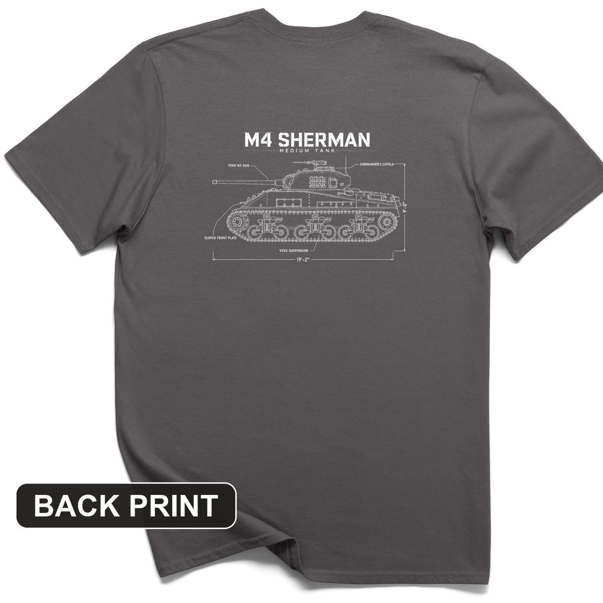 M4 Sherman Blueprint Back Print T-Shirt