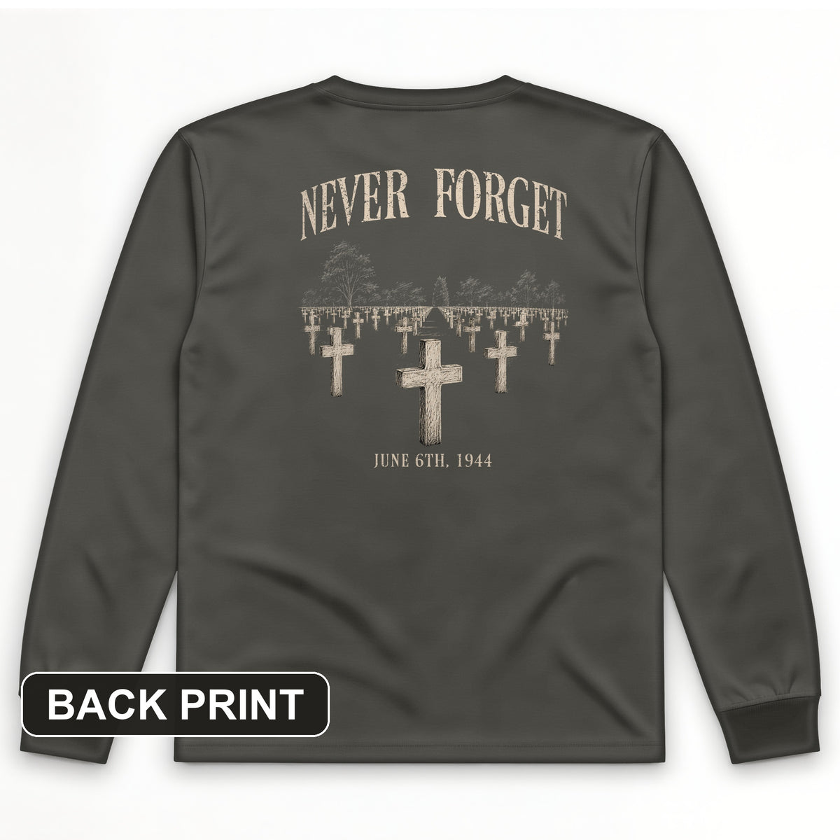 Omaha Cemetery Back Print Long Sleeve T-Shirt